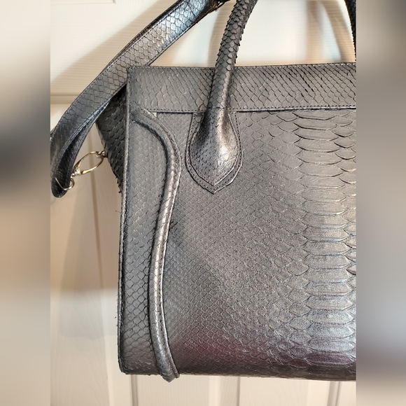 Genuine Python Metallic Gray Large Handbag - Picture 3 of 8
